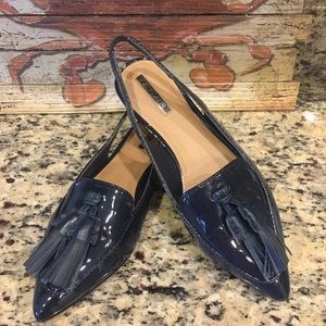 Tahari patent leather sling backs, GUC 7 navy